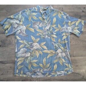Reyn Spooner Hawaiian Shirt Mens XXL Blue Floral Leaf Print